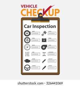 Car Repair Infographic  In Flat Design. Checkup Clipboard.  Vector Illustration.