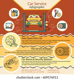 Car repair infographics. Cat service and Tire infographic. Ideal for promotional leaflets, posters and banners. Vector