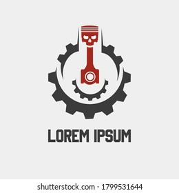 Etiqueta de reparación de coches. Plantilla de diseño del logotipo del vector. Servicio de reparación. Engranajes, perras y pistones. Emblema automático.