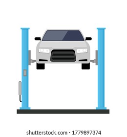 Car repair lift service. Mechanic flat car lift auto service