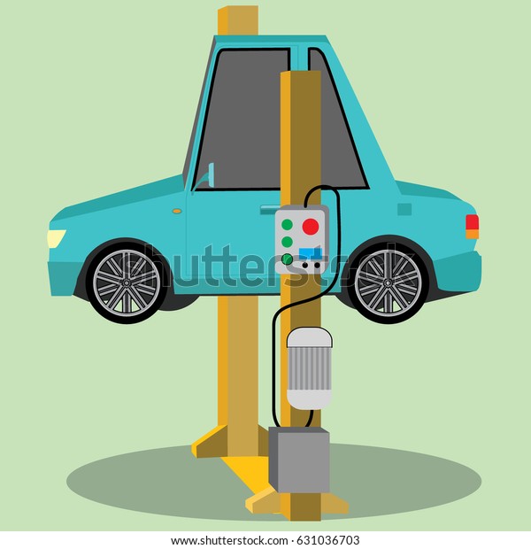 Car repair. the car lifted on auto lifts. Vector\
illustration of a flat\
design
