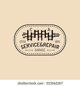 Car repair logo with crankshaft illustration. Vector vintage hand drawn garage, auto service advertising poster, card etc. - Shutterstock ID 313562207