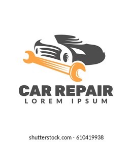 Car repair logo. Car icon. Auto repair logo. Auto silhouette vector emblem, badges. Car Service logo. Tools icon. Wrench icon.