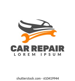 Car repair logo. Car icon. Auto repair logo. Auto silhouette vector emblem, badges. Car Service logo. Tools icon. Wrench icon.