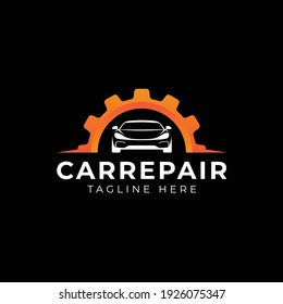 Car repair logo template. Car repairing vector design. Automobile and gear logotype