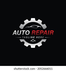 Car repair logo template. Car repairing vector design. Automobile and gear logotype