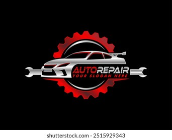 Car repair logo template. Car repairing vector design. service logo, badge, emblem, template. Perfect logo for the automotive and repair industry Automobile and gear logotype