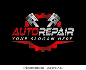 Plantilla del logotipo de la reparación del coche. Diseño de Vector de reparación de automóviles. logotipo de servicio, insignia, emblema, Plantilla. Logotipo perfecto para la industria automotriz y de reparación Logotipo del automóvil y del engranaje