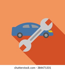 Car Repair long shadow vector icon. Style is a flat symbol with rounded angles on a colored square button.