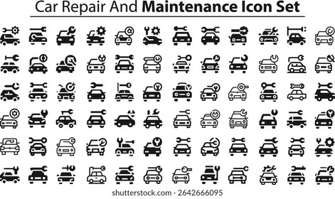 car Repair and Maintenance Icon.eps collection, sketches, logo illustrations, web symbols, outline style pictograms package isolated on white background. Vector graphics. stock illustration