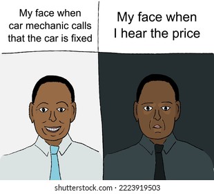 Car repair - car mechanic price meme. Funny meme for social media sharing.