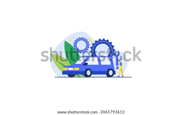 Car repair at\
mechanical workshop\
illustration