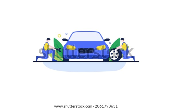 Car repair at\
mechanical workshop\
illustration