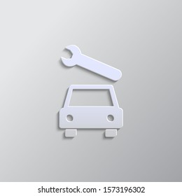 Car, repair paper style, vector icon. Grey color vector background