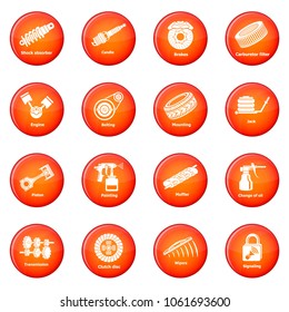Car repair parts icons set vector red circle isolated on white background 