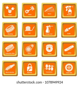 Car repair parts icons set vector orange square isolated on white background 