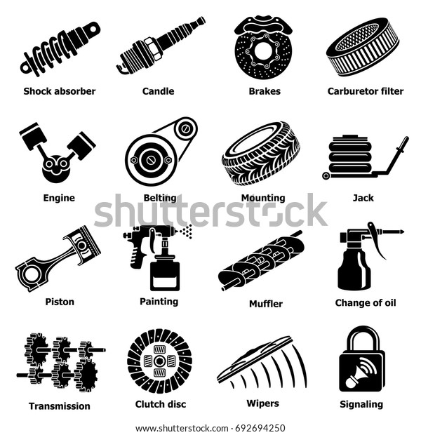 Car Repair Parts Icons Set Simple Stock Vector (Royalty Free) 692694250 ...