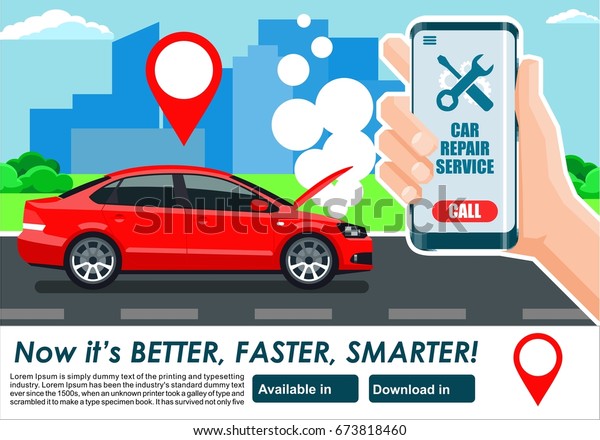 Car
repair service app cool vector banner
illustration