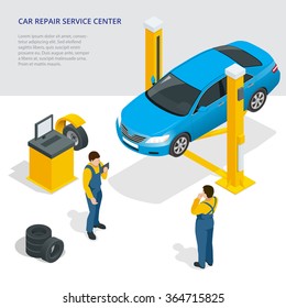 Car Repair Service Center.  Flat 3d Isometric Vector Illustration. Isometric Car.