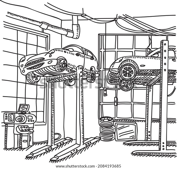 \
Car Repair Service Garage - sketchy vector\
illustration.