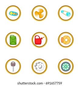 Car repair service icons set. Cartoon set of 9 car repair service vector icons for web isolated on white background