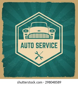 car repair service label on grunge background. vector eps10 illustration