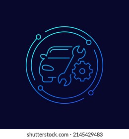 car repair service line icon with wrench, vector