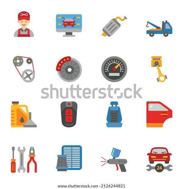 Car repair or Car service maintenance flat\
icons set 2 with white\
background.
