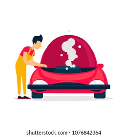 Car repair, car service, mechanic, oil change. Flat style vector illustration.