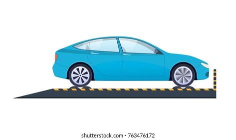 Car repair and service. Mechanic repairs, diagnostics car, equipment, auto service. Work in auto repair service. Carrying out crash test, car diagnostics, technical inspection. Vector illustration.