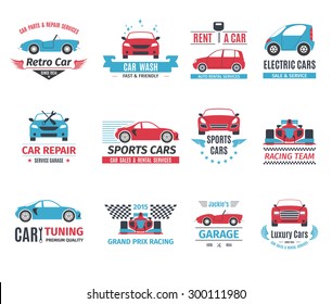 Car repair service rent and wash logo set isolated vector illustration