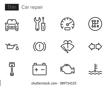 Car Repair And Service Vector Icons Set Thin Line Outline