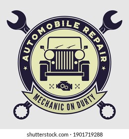 Car repair service, vintage Logo design concept with classic retro car. Vector illustration