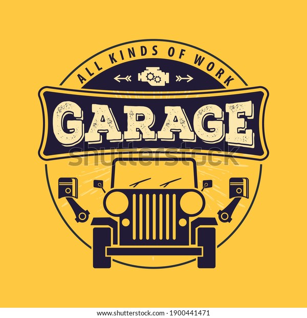 Car repair service, vintage\
Logo design concept with off road retro car. Vector\
illustration	