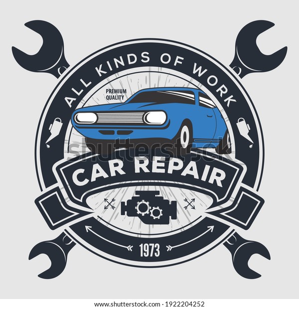 Car repair service, vintage Logo design concept with\
classic car. 