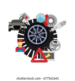 Car Repair Service Workshop Set. Design Vector Illustration
