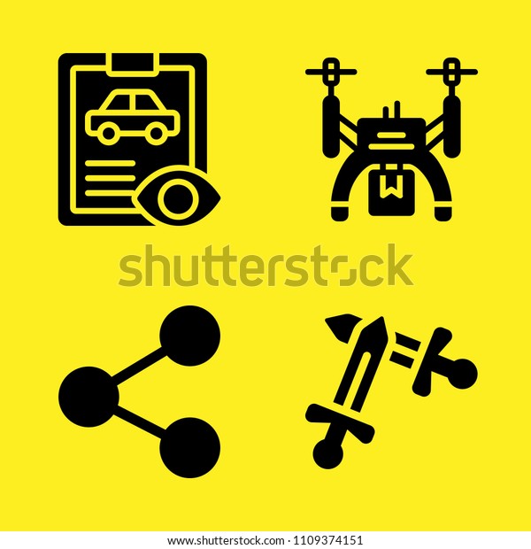car repair, share, swords and\
drone vector icon set. Sample icons set for web and graphic\
design