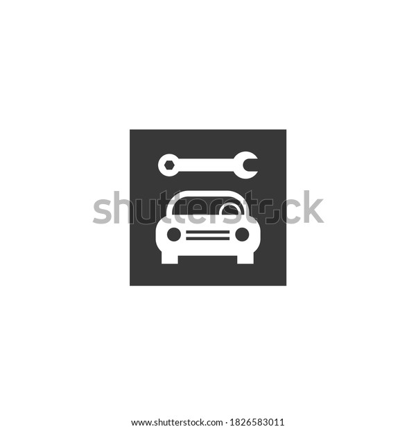 Car\
Repair Shop Icon Isolated Black and White\
Vector