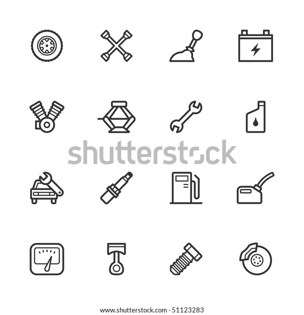 Car repair shop icons. Strokes have
not been expanded, to maintain maximum
editability.