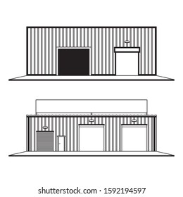 Car repair shop metal hangar with roller shutter door