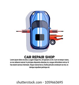 Car Repair Shop Service With Maintenance Worker Fixing Auto Over Background Witn Copy Space