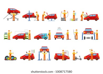 Car Repair Shop Services Set Of Illustrations