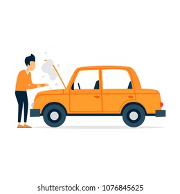 Car repair, tire fitting, oil change, breakage. Flat style vector illustration.