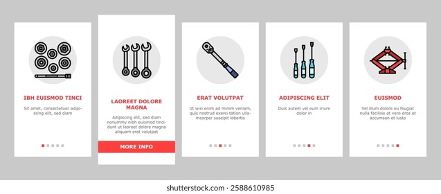 car repair tools wrench onboarding mobile vector socket ratchet, pliers jack, lift screwdriver, multimeter, compressor, torque car repair tools wrench illustrations