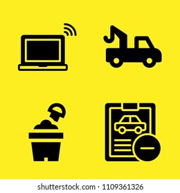 car repair, truck with hook lift, laptop and sand bucket vector icon set. Sample icons set for web and graphic design