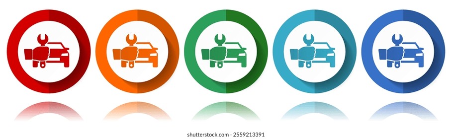 Car repair vector icons, flat icon set for logo design, webdesiCar repair vector icons, flat icon set for logo design, webdesign and mobile applications, colorful web button collection in eps 10gn and