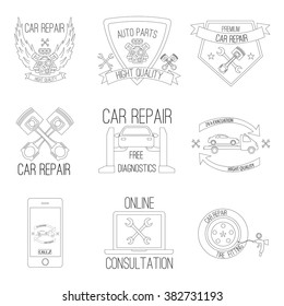 Car repair vector line set  logo engine maintenance illustration