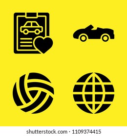 car repair, volleyball, worldwide and car vector icon set. Sample icons set for web and graphic design