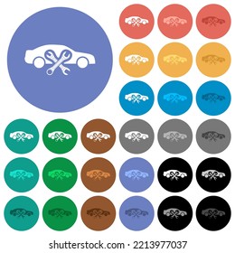 Car Repair Workshop Solid Multi Colored Flat Icons On Round Backgrounds. Included White, Light And Dark Icon Variations For Hover And Active Status Effects, And Bonus Shades.