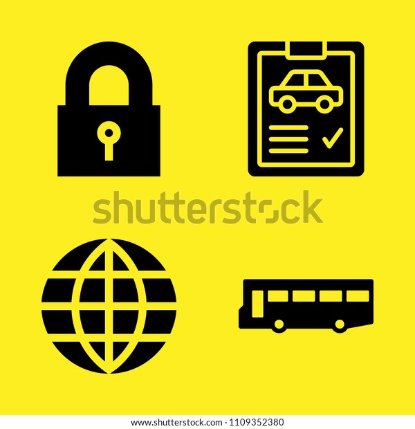car repair, worldwide, bus\
and padlock vector icon set. Sample icons set for web and graphic\
design